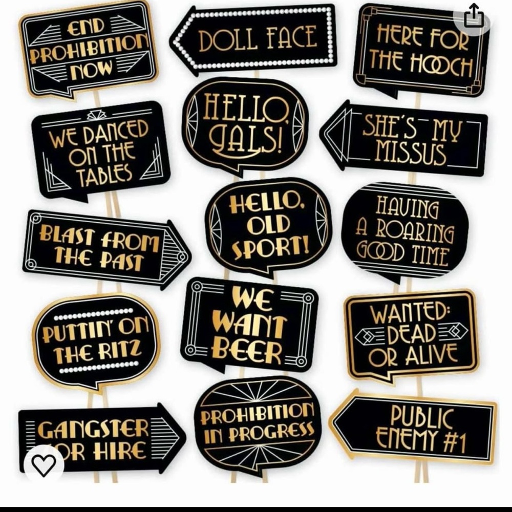 Vintage Party Sign Set - Black and Gold